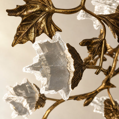 Modern Crystal Leaf Branch Chandelier in Antique Brass