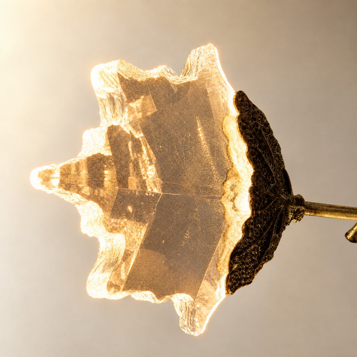 Modern Crystal Leaf Branch Chandelier in Antique Brass