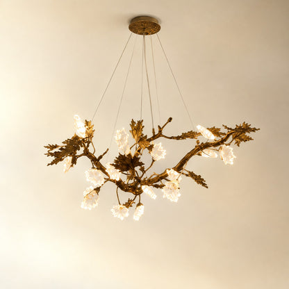 Modern Crystal Leaf Branch Chandelier in Antique Brass