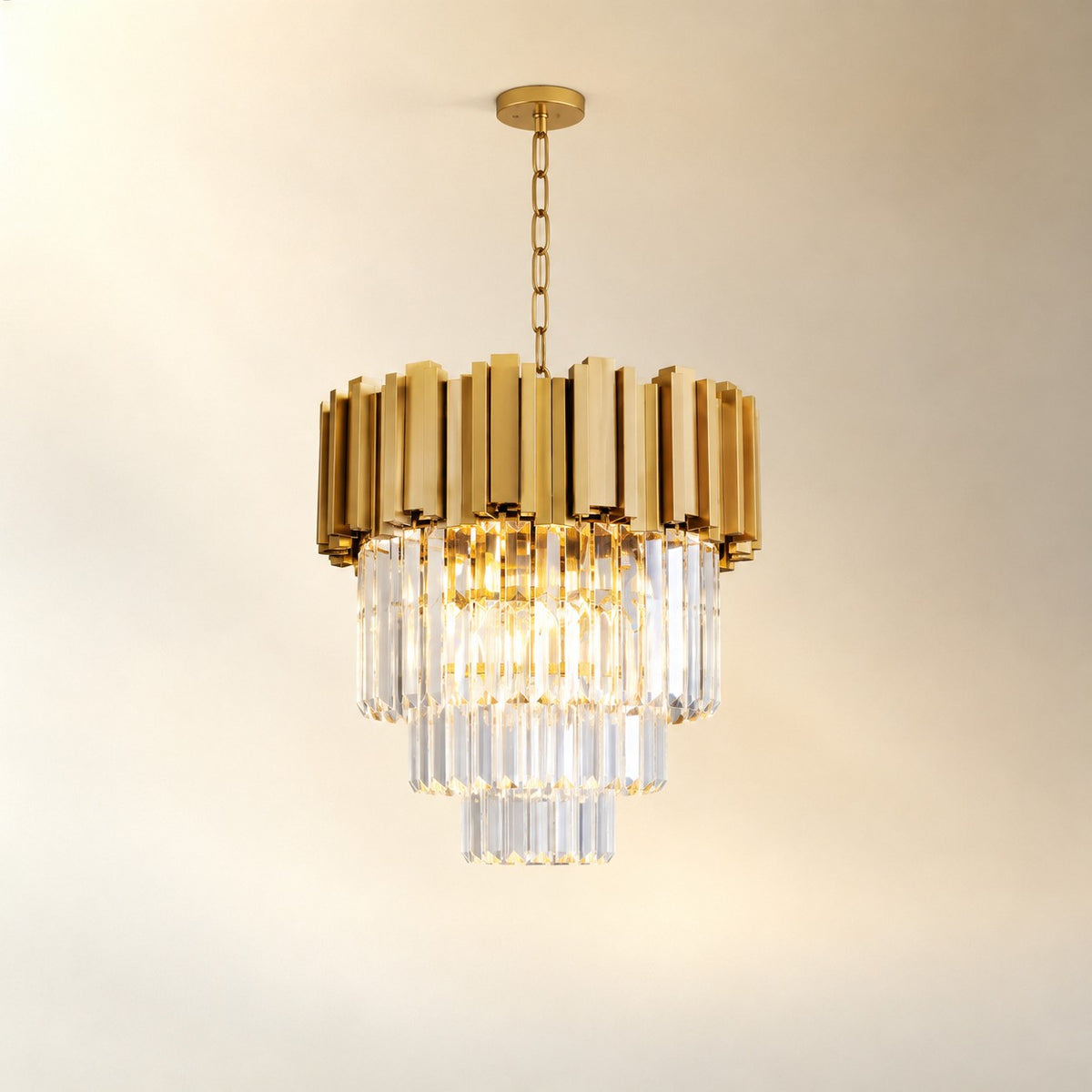 Modern Gold 3-Tier K9 Crystal Chandelier
