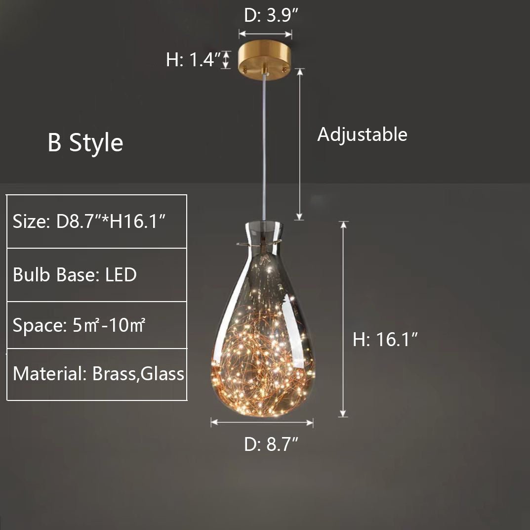 Modern Gray Glass Starry Sky Pendant Light Fixture for Dining Room/Bar/Kitchen Island