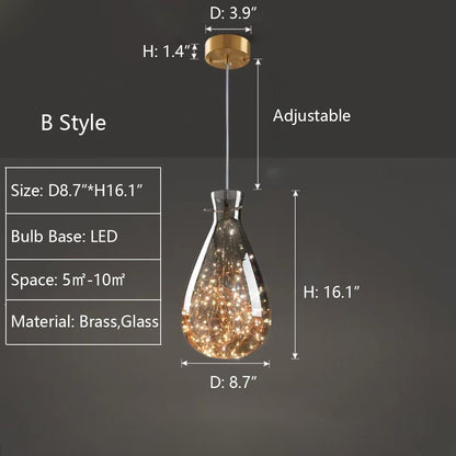 Modern Gray Glass Starry Sky Pendant Light Fixture for Dining Room/Bar/Kitchen Island