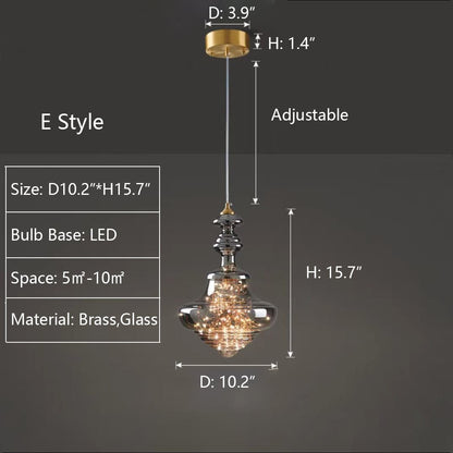 Modern Gray Glass Starry Sky Pendant Light Fixture for Dining Room/Bar/Kitchen Island