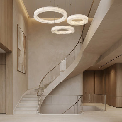 Modern Luxury Alabaster Ring Chandelier, Modern Circular Chandelier
