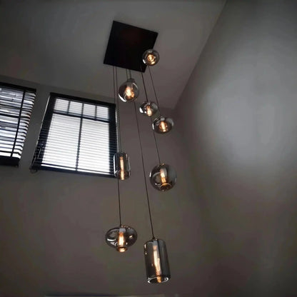 Modern Pendant Fixture light For 2 Story Foyer /Enterway /Staircase - Ceiling Plate: L27.6"*W27.6"/6 LightsWarm LightBlushlighting