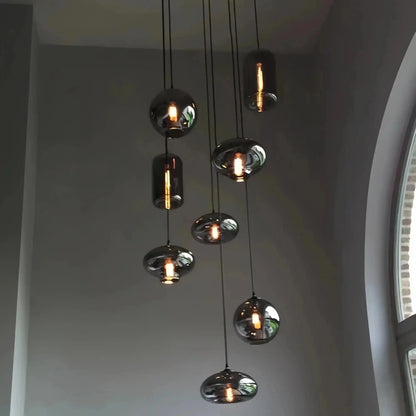 Modern Pendant Fixture light For 2 Story Foyer /Enterway /Staircase - Ceiling Plate: L27.6"*W27.6"/6 LightsWarm LightBlushlighting