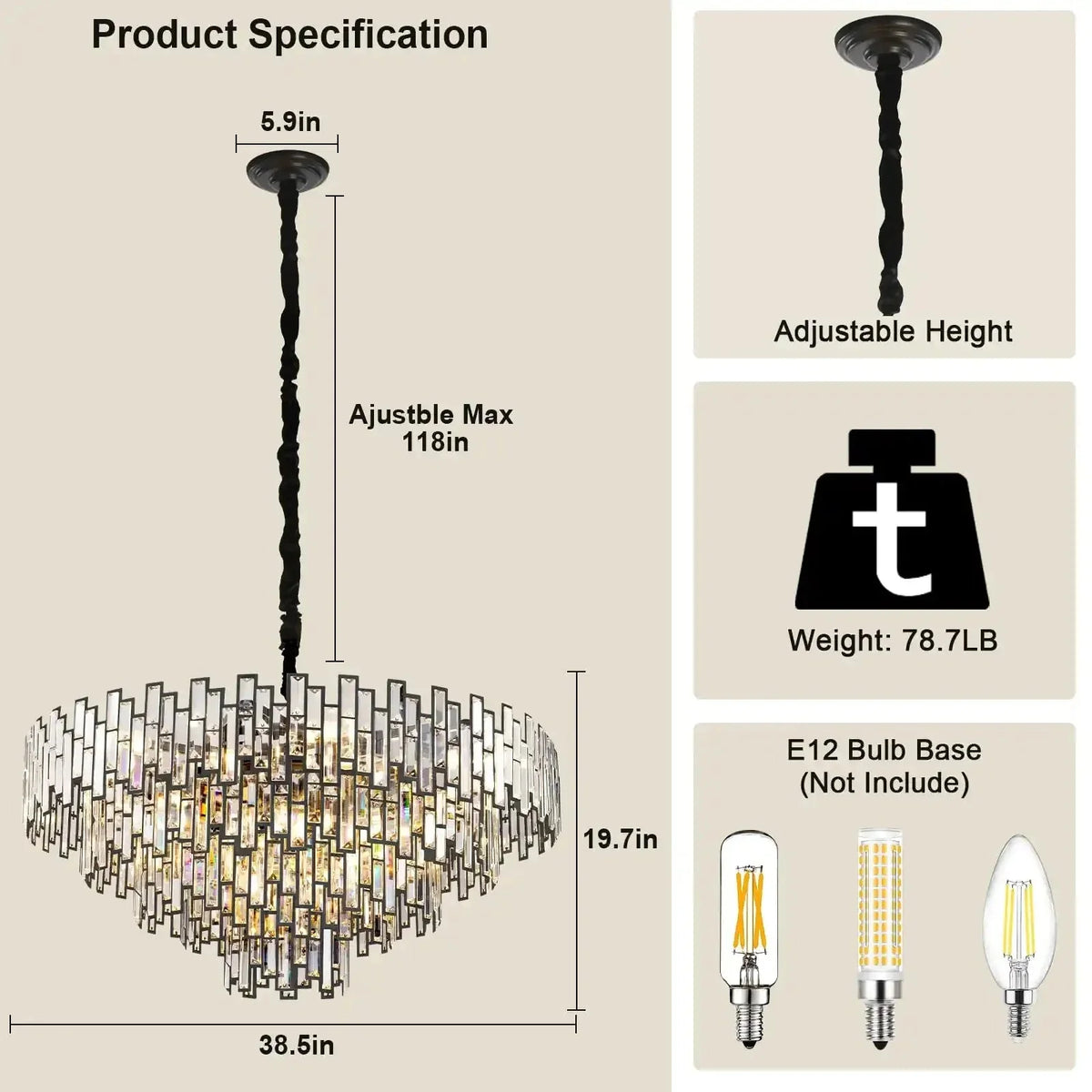 Modern Round Luxury K9 Crystal Chandelier for Dining Room Entryway Foyer