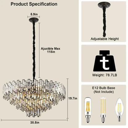 Modern Round Luxury K9 Crystal Chandelier for Dining Room Entryway Foyer