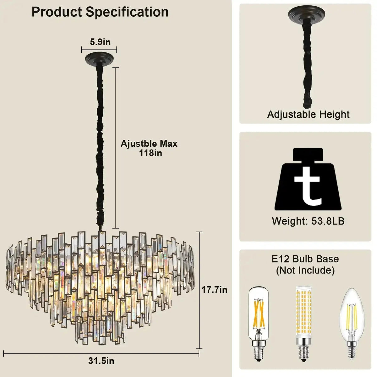 Modern Round Luxury K9 Crystal Chandelier for Dining Room Entryway Foyer