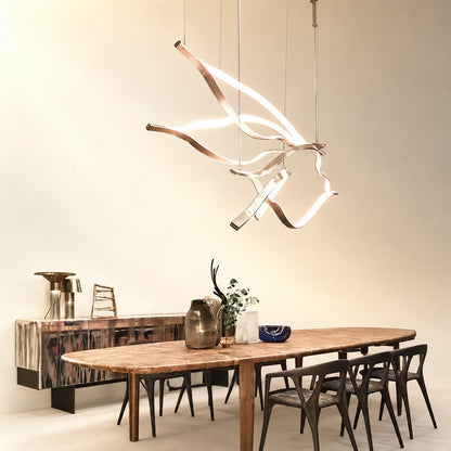 Modern Simple Brass Waving Chandelier for Living/Dining Room/Kitchen Island