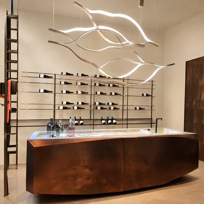 Modern Simple Brass Waving Chandelier for Living/Dining Room/Kitchen Island