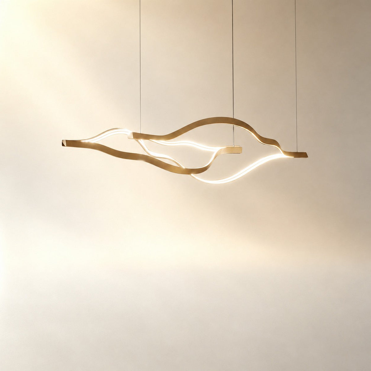 Modern Simple Brass Waving Chandelier for Living/Dining Room/Kitchen Island