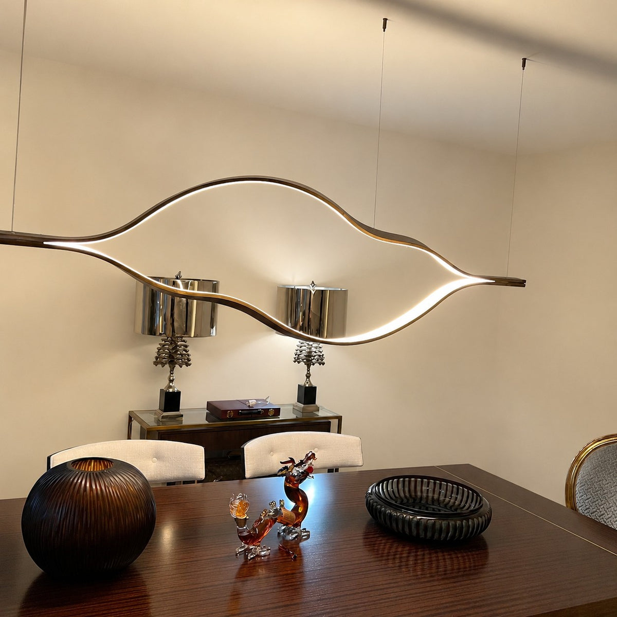Modern Simple Brass Waving Chandelier for Living/Dining Room/Kitchen Island