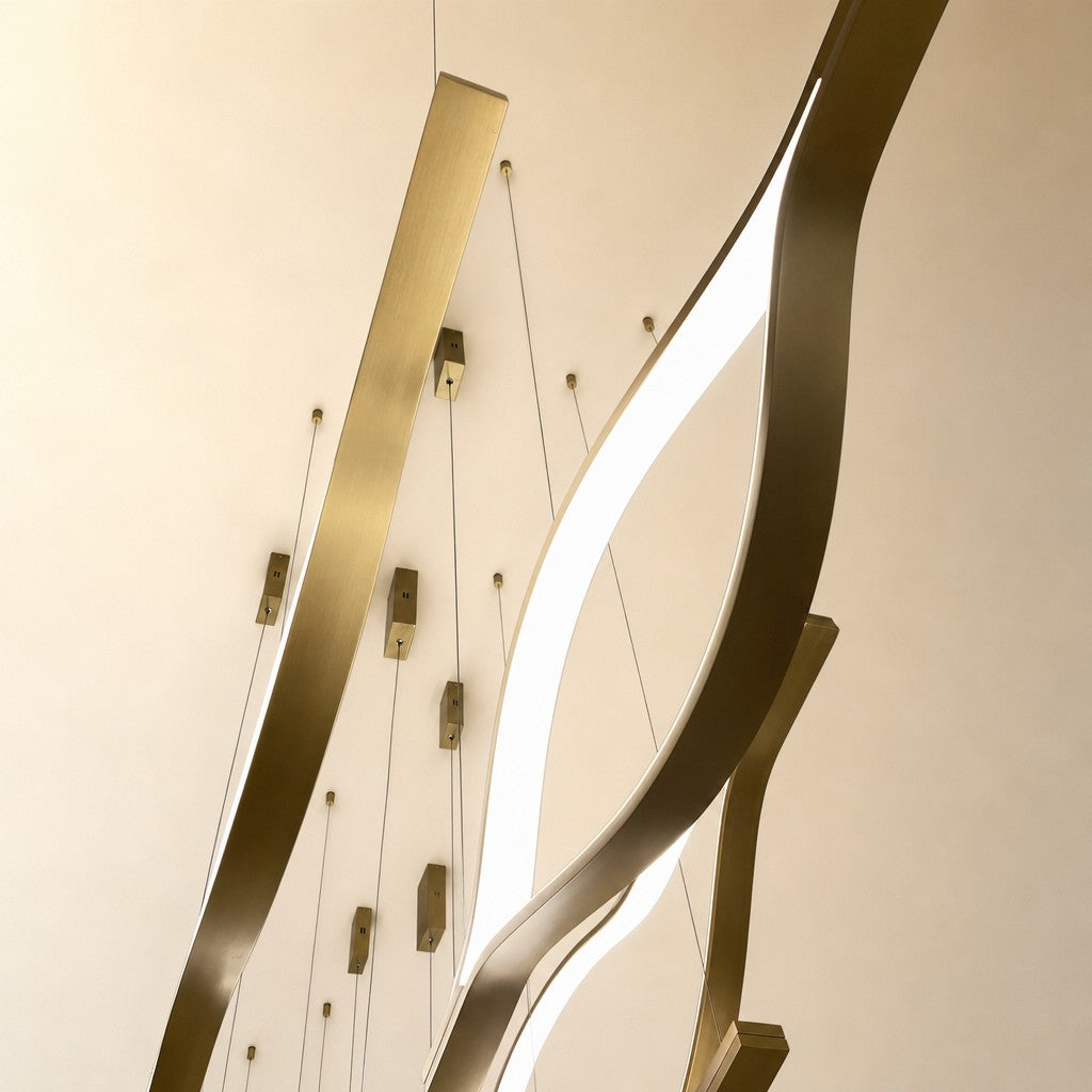 Modern Simple Brass Waving Chandelier for Living/Dining Room/Kitchen Island
