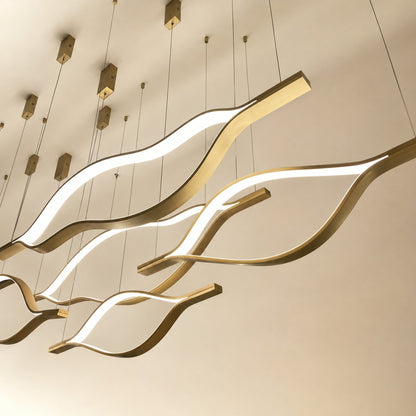 Modern Simple Brass Waving Chandelier for Living/Dining Room/Kitchen Island