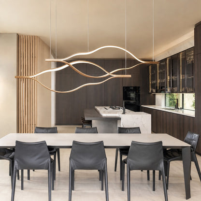 Modern Simple Brass Waving Chandelier for Living/Dining Room/Kitchen Island