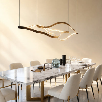 Modern Simple Brass Waving Chandelier for Living/Dining Room/Kitchen Island