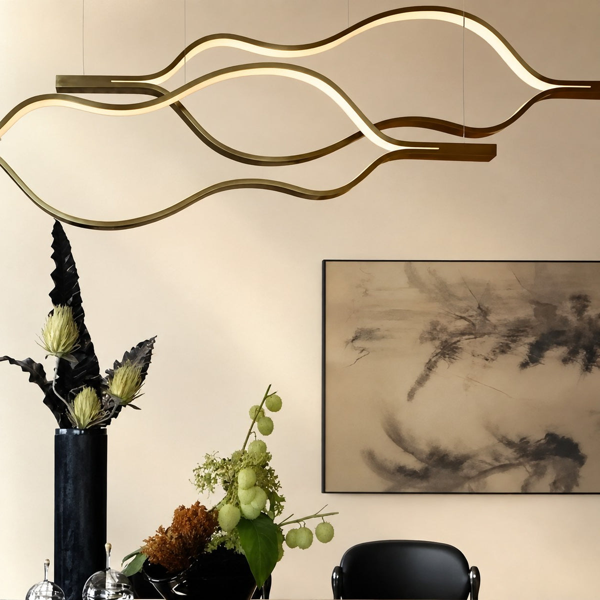 Modern Simple Brass Waving Chandelier for Living/Dining Room/Kitchen Island