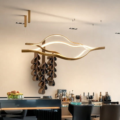 Modern Simple Brass Waving Chandelier for Living/Dining Room/Kitchen Island