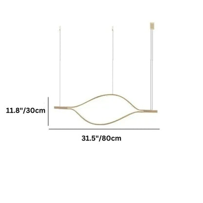 Modern Simple Brass Waving Chandelier for Living/Dining Room/Kitchen Island