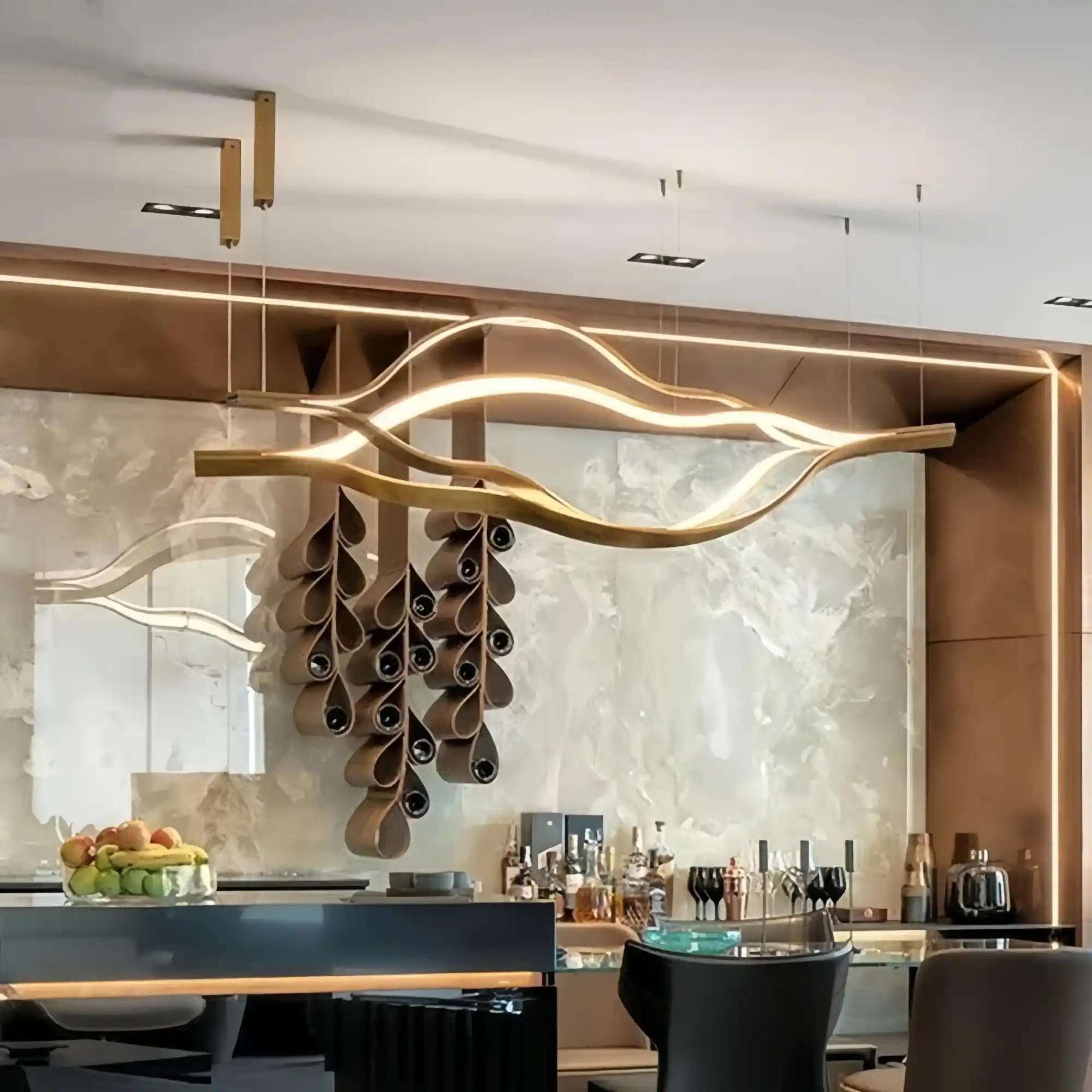 Modern Simple Brass Waving Chandelier for Living/Dining Room/Kitchen Island