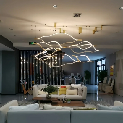 Modern Simple Brass Waving Chandelier for Living/Dining Room/Kitchen Island