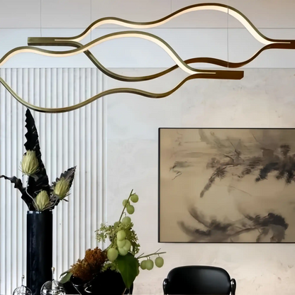 Modern Simple Brass Waving Chandelier for Living/Dining Room/Kitchen Island