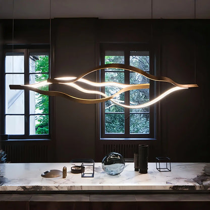 Modern Simple Brass Waving Chandelier for Living/Dining Room/Kitchen Island