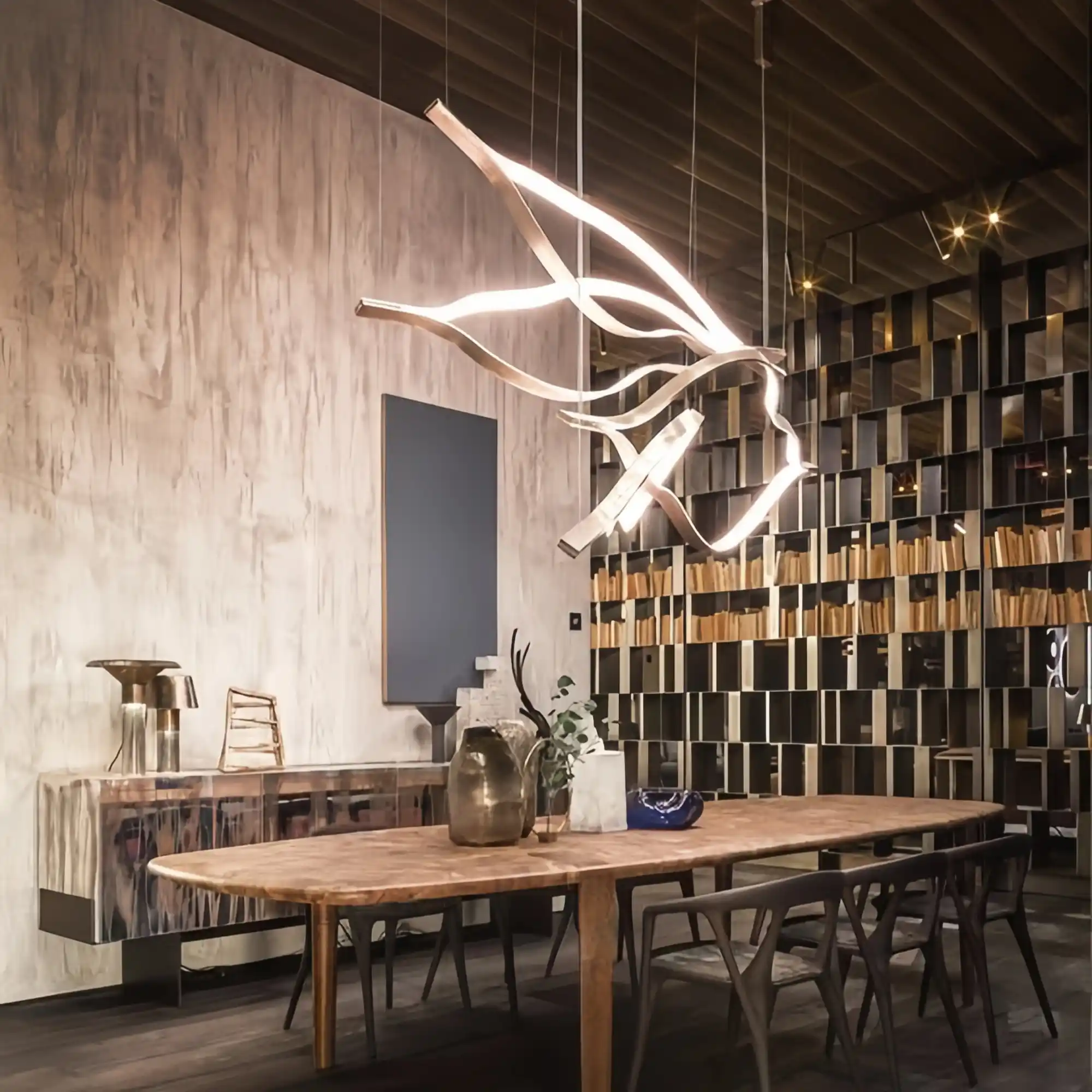 Modern Simple Brass Waving Chandelier for Living/Dining Room/Kitchen Island