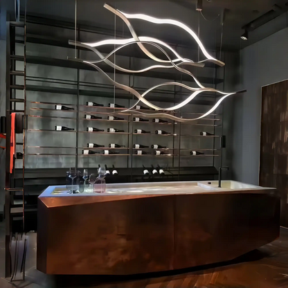 Modern Simple Brass Waving Chandelier for Living/Dining Room/Kitchen Island