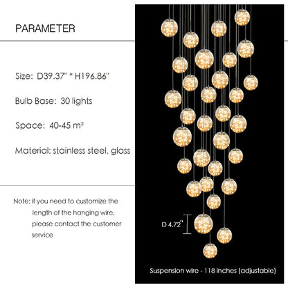 Modern Starlight Globe Chandelier for Foyer Hall Crystal Clear Glass Ball Light Decoration Living Room Ceiling Lamp