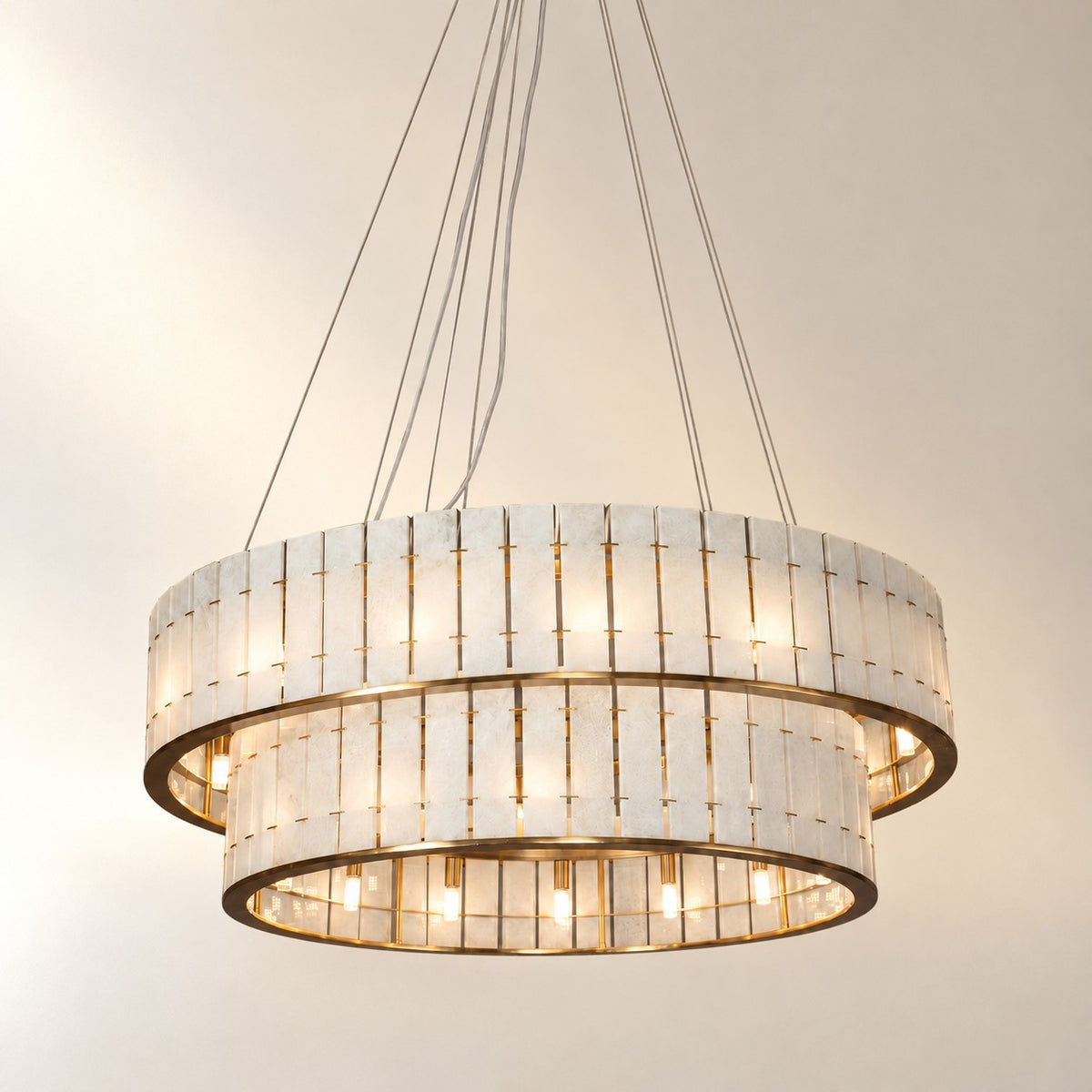 Modern Two-Tier Luxury Stone Round Chandelier