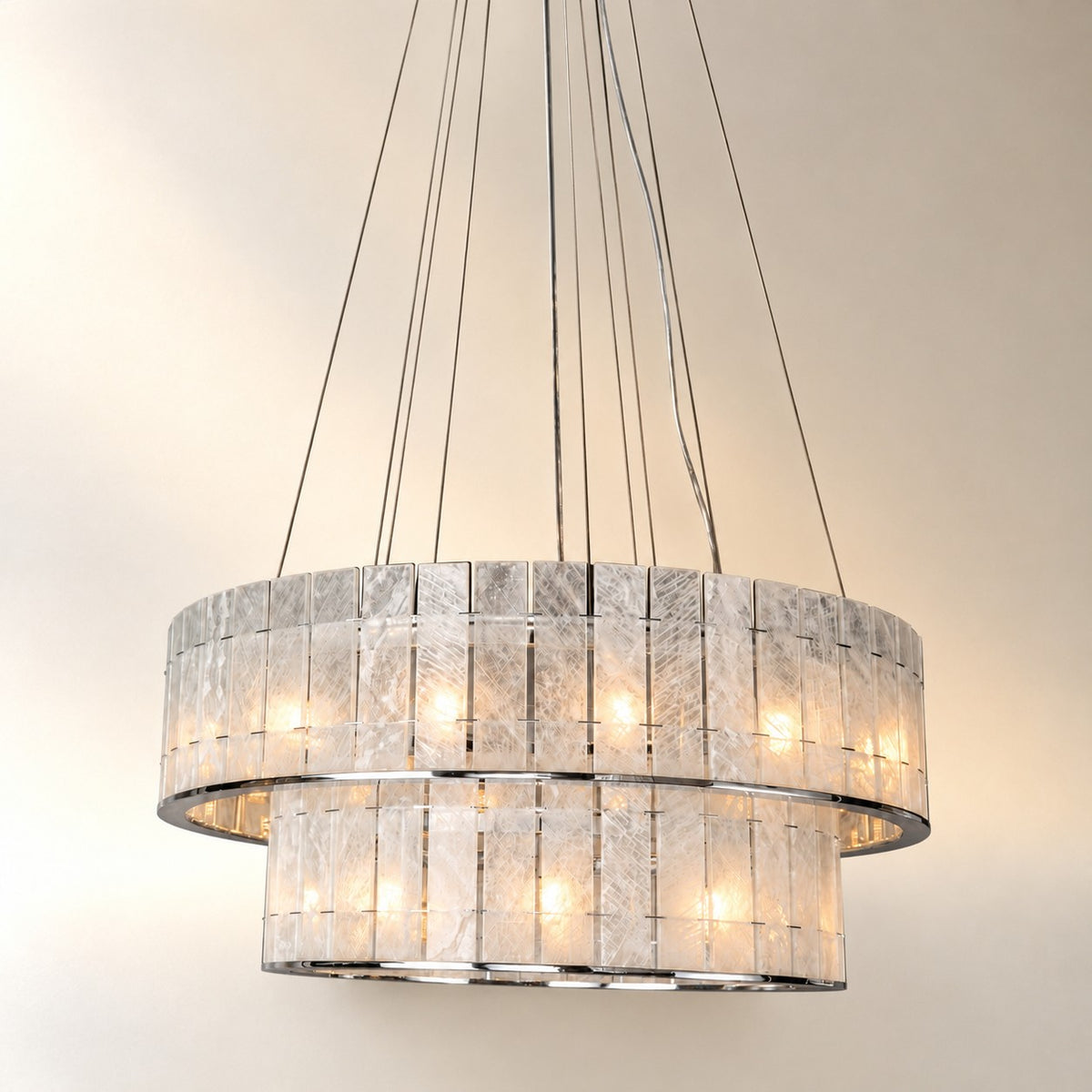 Modern Two-Tier Luxury Stone Round Chandelier