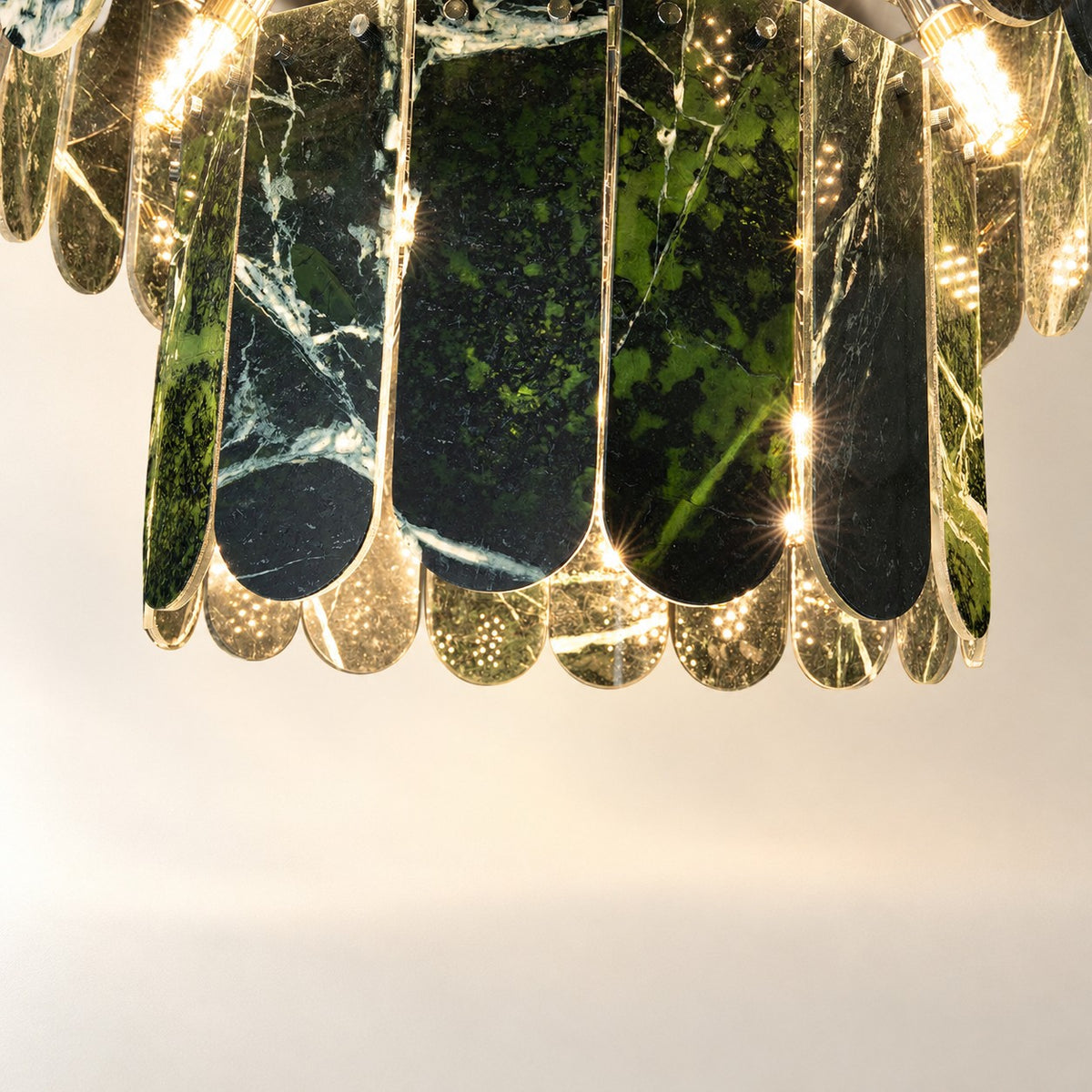 Modern Two-Tier Prada Green Luxury stone Chandelier