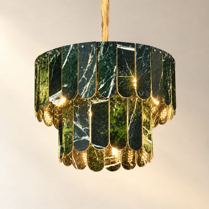 Modern Two-Tier Prada Green Luxury stone Chandelier