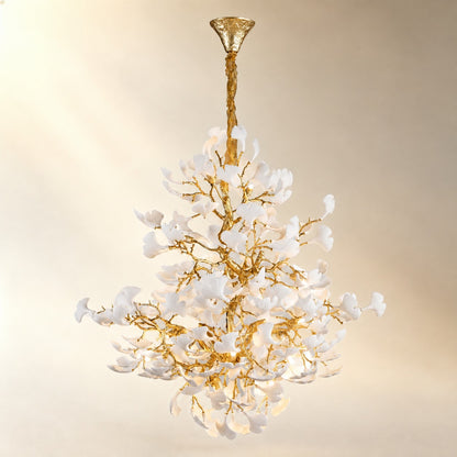 Moon Ring Ceramic Ginkgo Leaf Staircase Chandelier D1200 - Gold