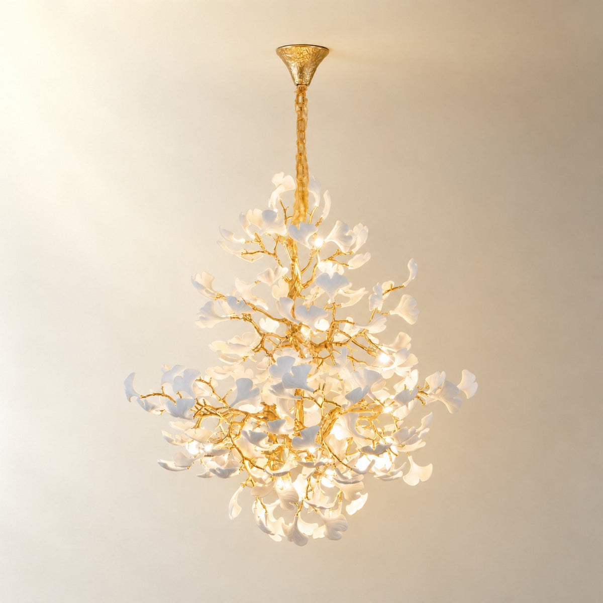 Moon Ring Ceramic Ginkgo Leaf Staircase Chandelier D1200 - Gold