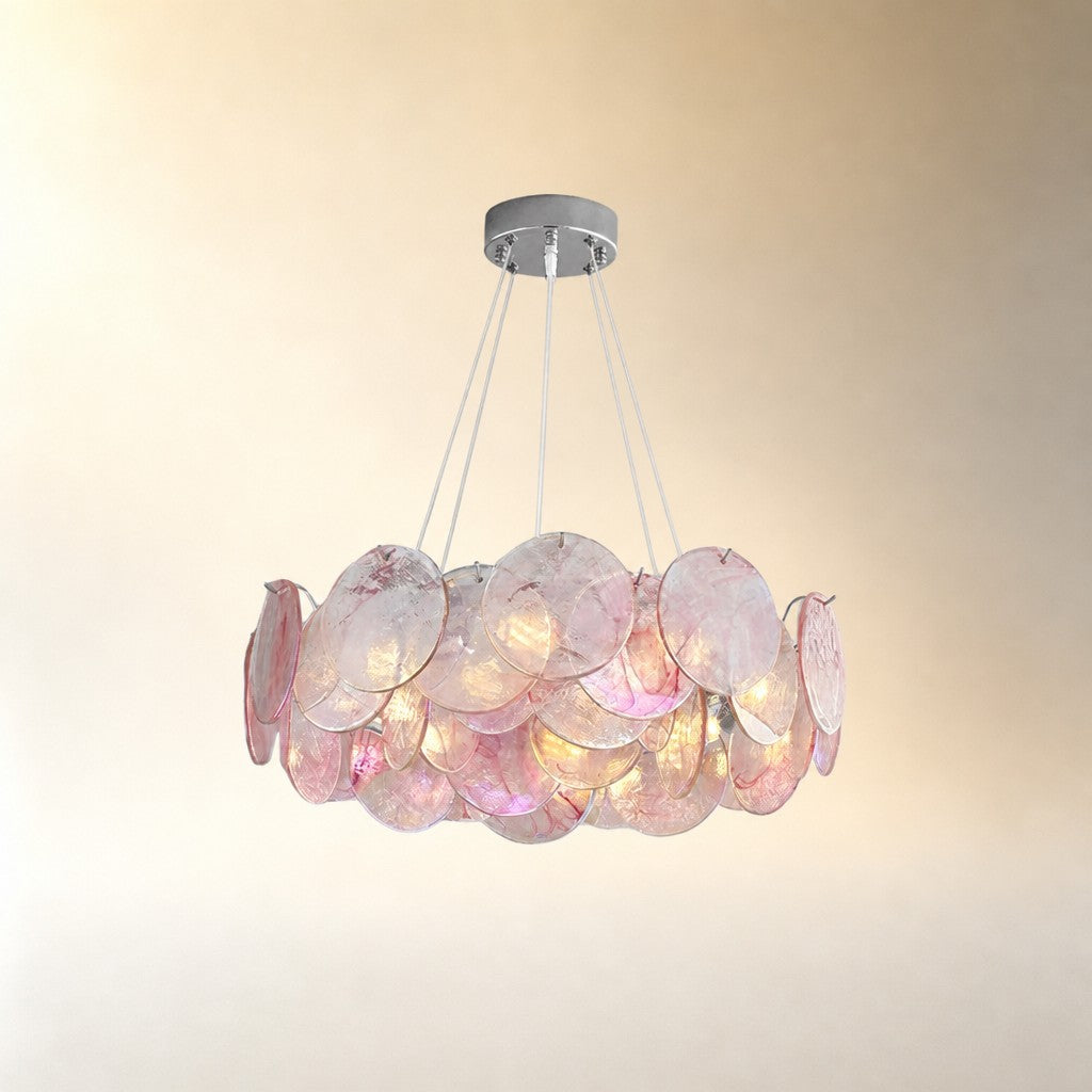 Murano Glass Disc Chandelier, Pink / Green