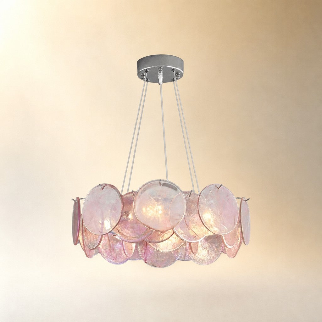 Murano Glass Disc Chandelier, Pink / Green