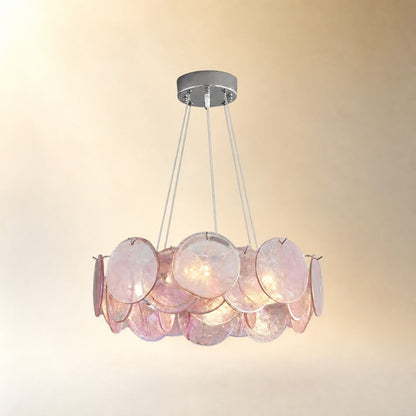 Murano Glass Disc Chandelier, Pink / Green