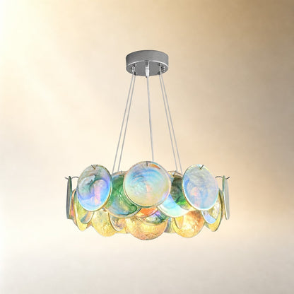 Murano Glass Disc Chandelier, Pink / Green