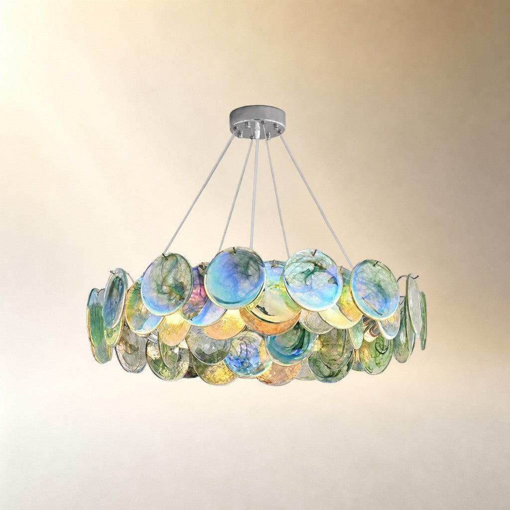 Murano Glass Disc Chandelier, Pink / Green