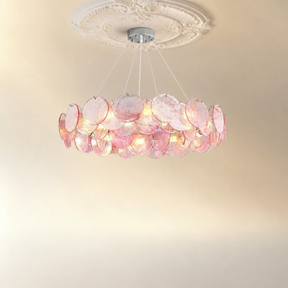 Murano Glass Disc Chandelier, Pink / Green