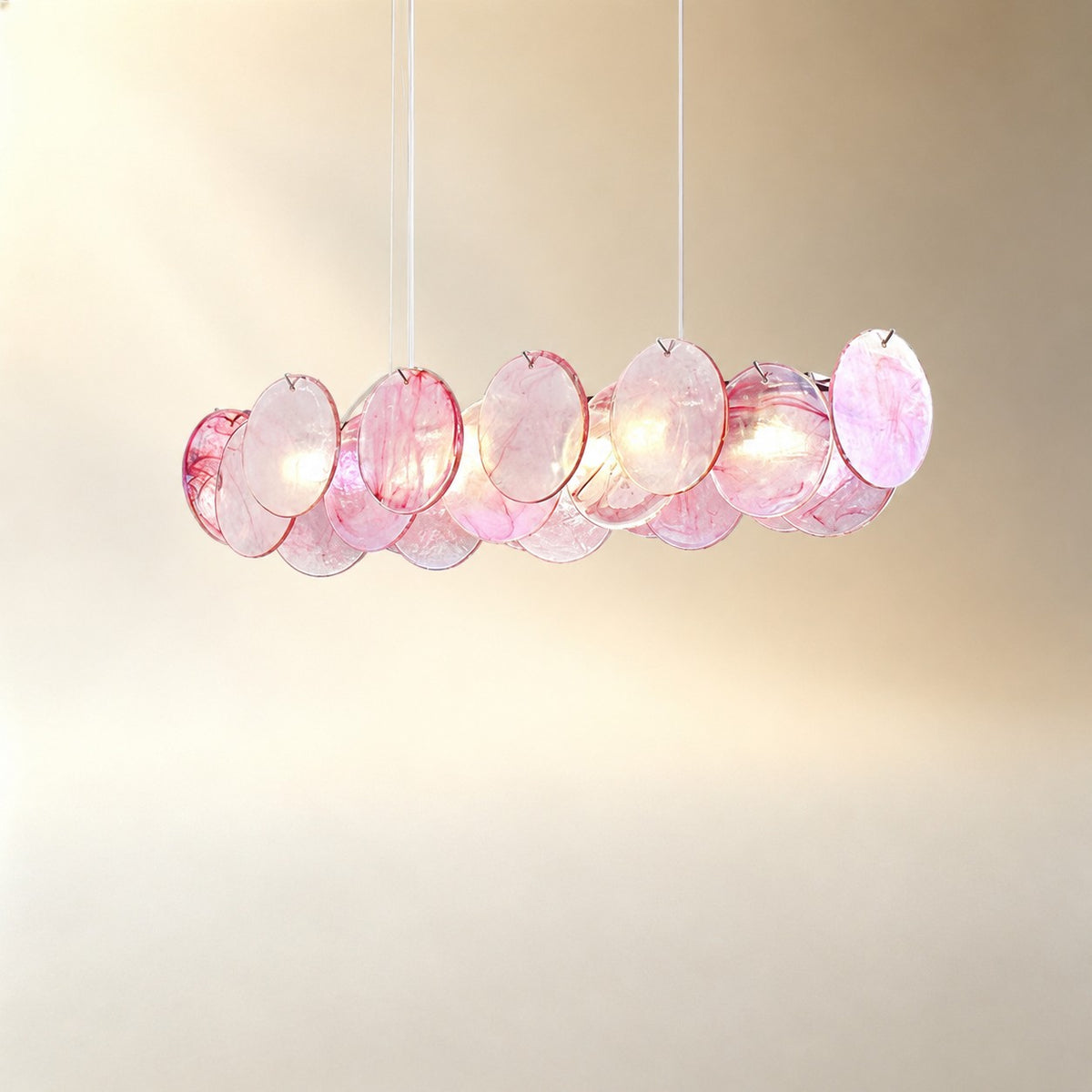 Murano Glass Disc Chandelier, Pink / Green