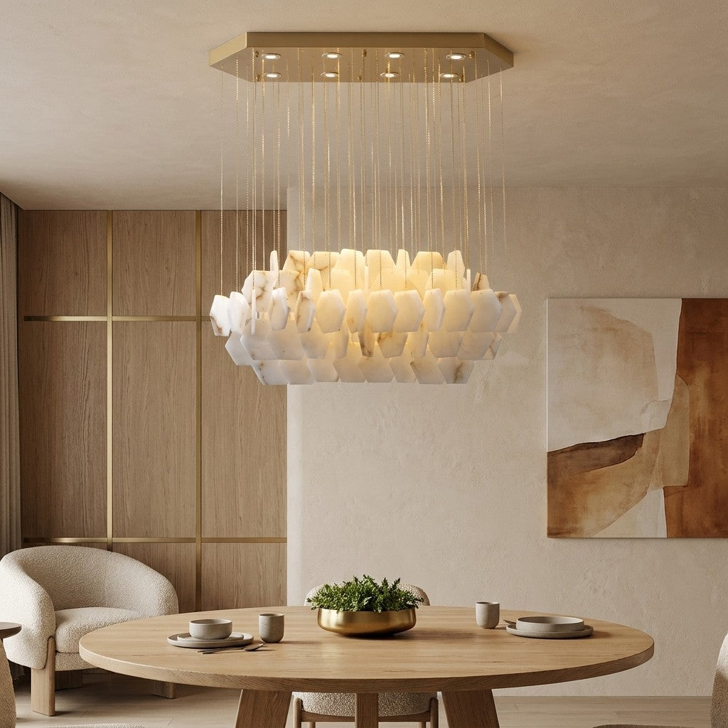 Natural Alabaster Cube Modern Chandelier