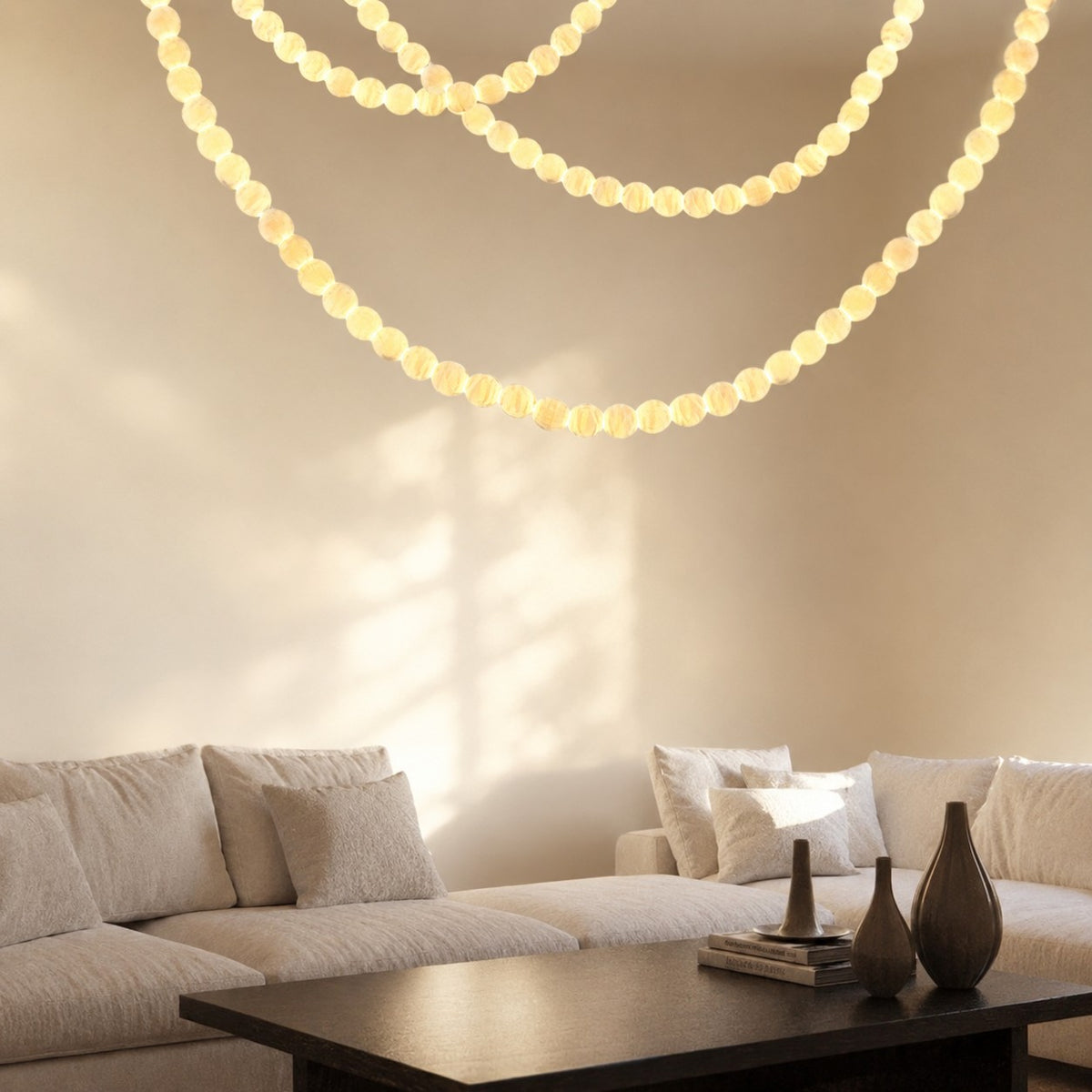 Natural Alabaster Globes Beads Chandelier