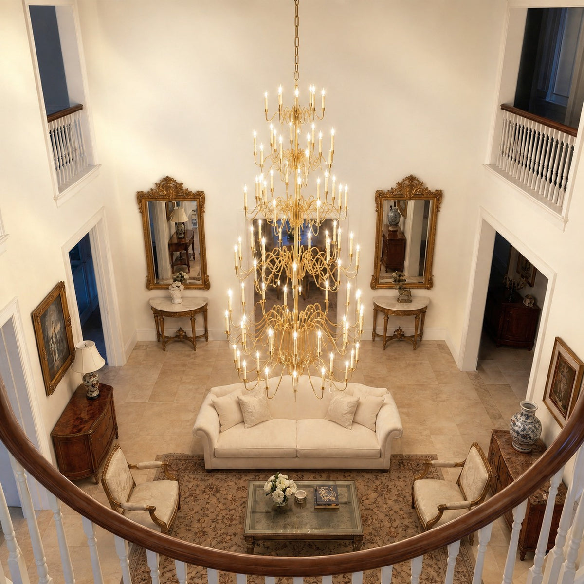 Orvin Cascading Large Handmade Glass Chandelier 63"