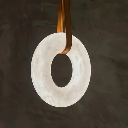 Oslo L1P Pendant Alabaster Chandelier, Halo Ring Chandelier With canopy Over Dining Table