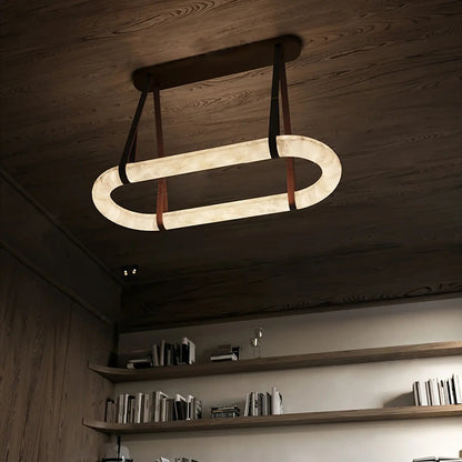 Oval Alabaster Ring Chandelier with Faux Leather Straps