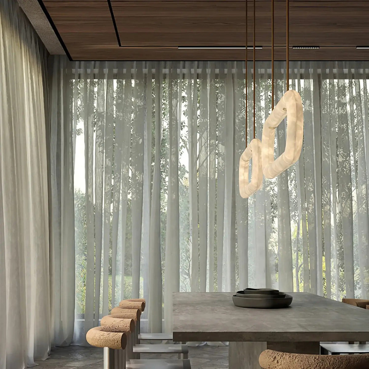Oval Alabaster Ring Chandelier with Faux Leather Straps